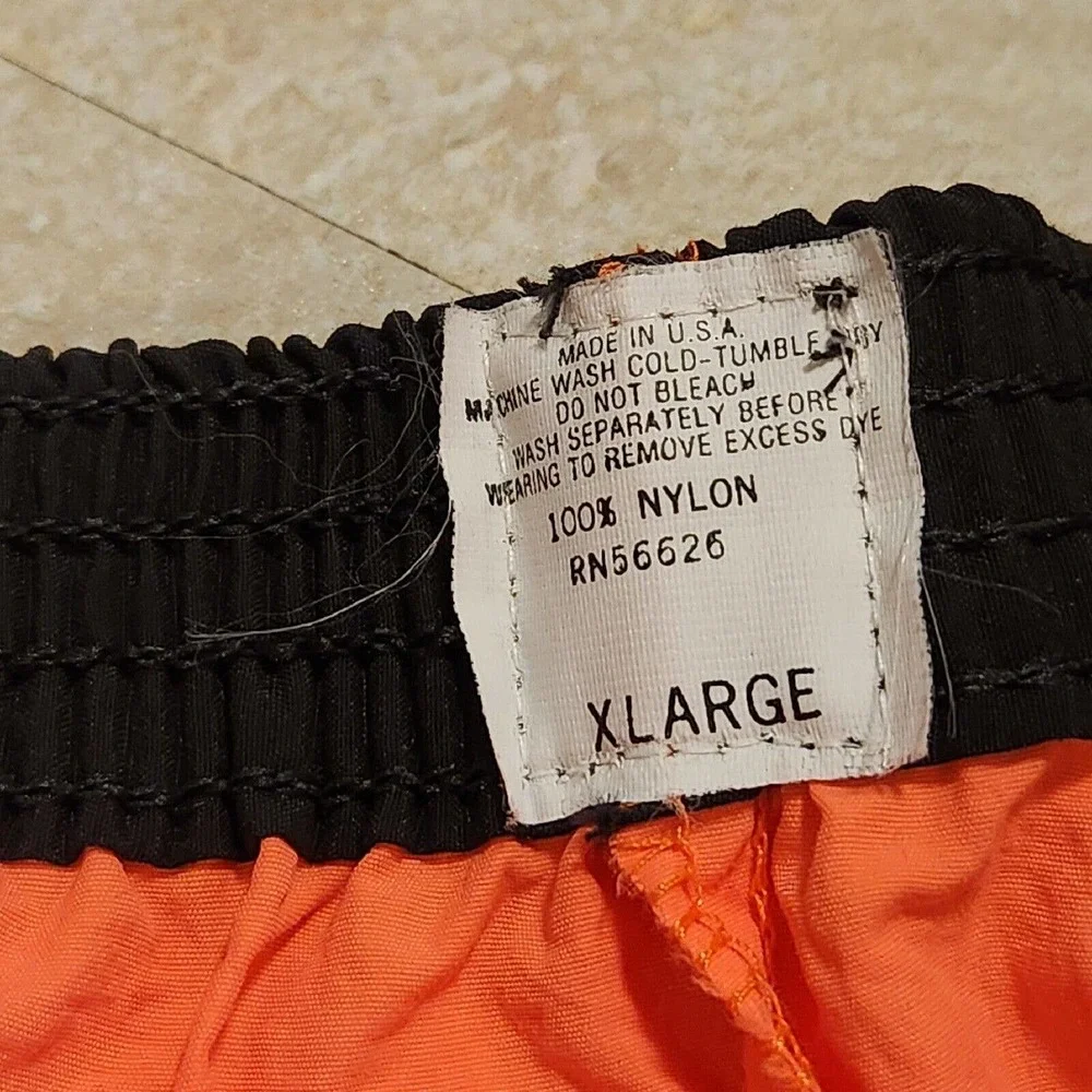 VTG Lightning Bolt Men XL USA Made Retro Orange Elastic Swim Trunks Board Shorts